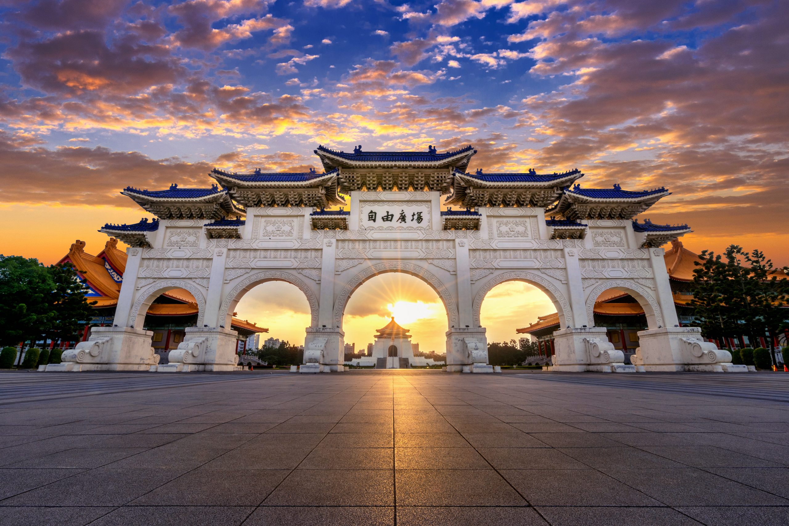 Chiang Kai Shek Memorial Hall at night in Taipei, Taiwan. Translation: "Liberty Square".